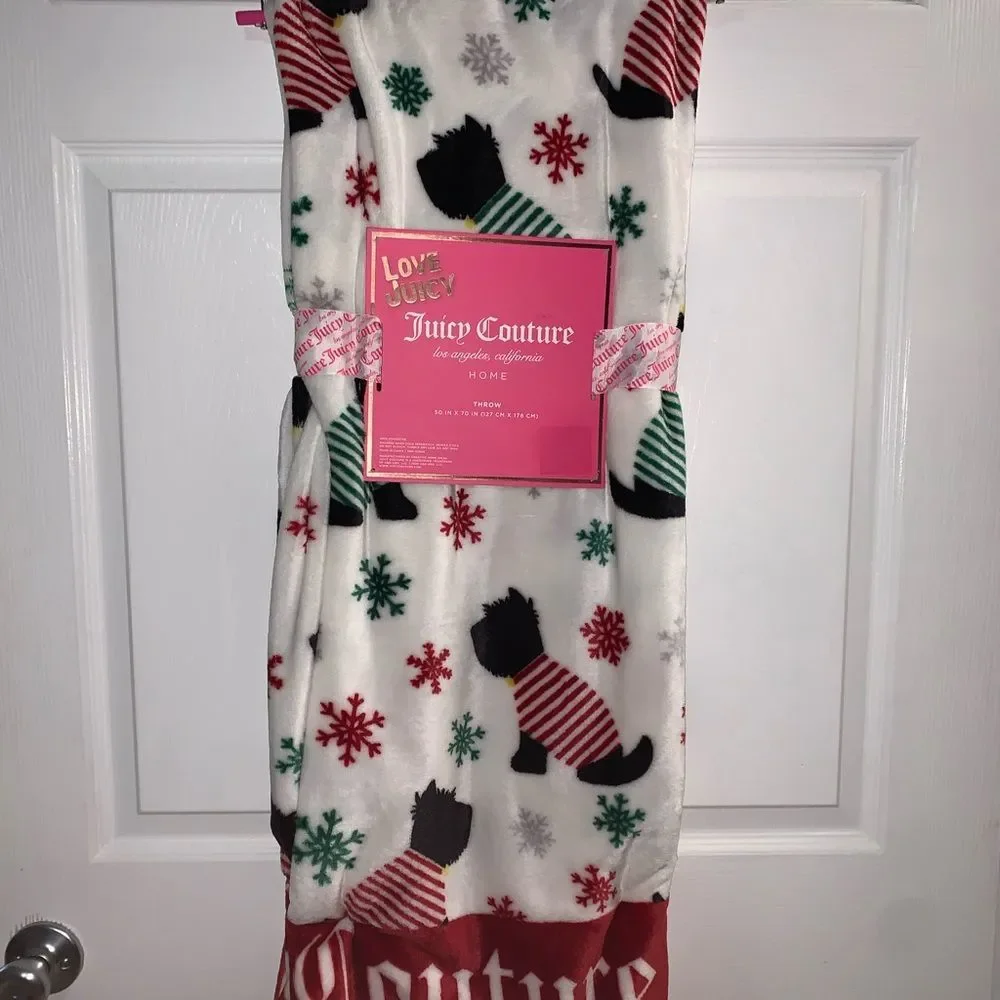 White Christmas Dog Snowflake Juicy Throw Blanket